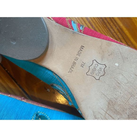 Naked Feet Boho Red Blue Italian Leather Flats, Size 7 - Picture 2 of 9